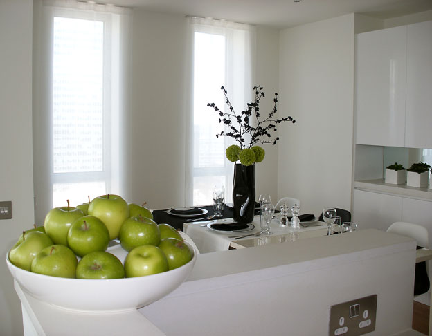 Kitchens counter with apple green accent